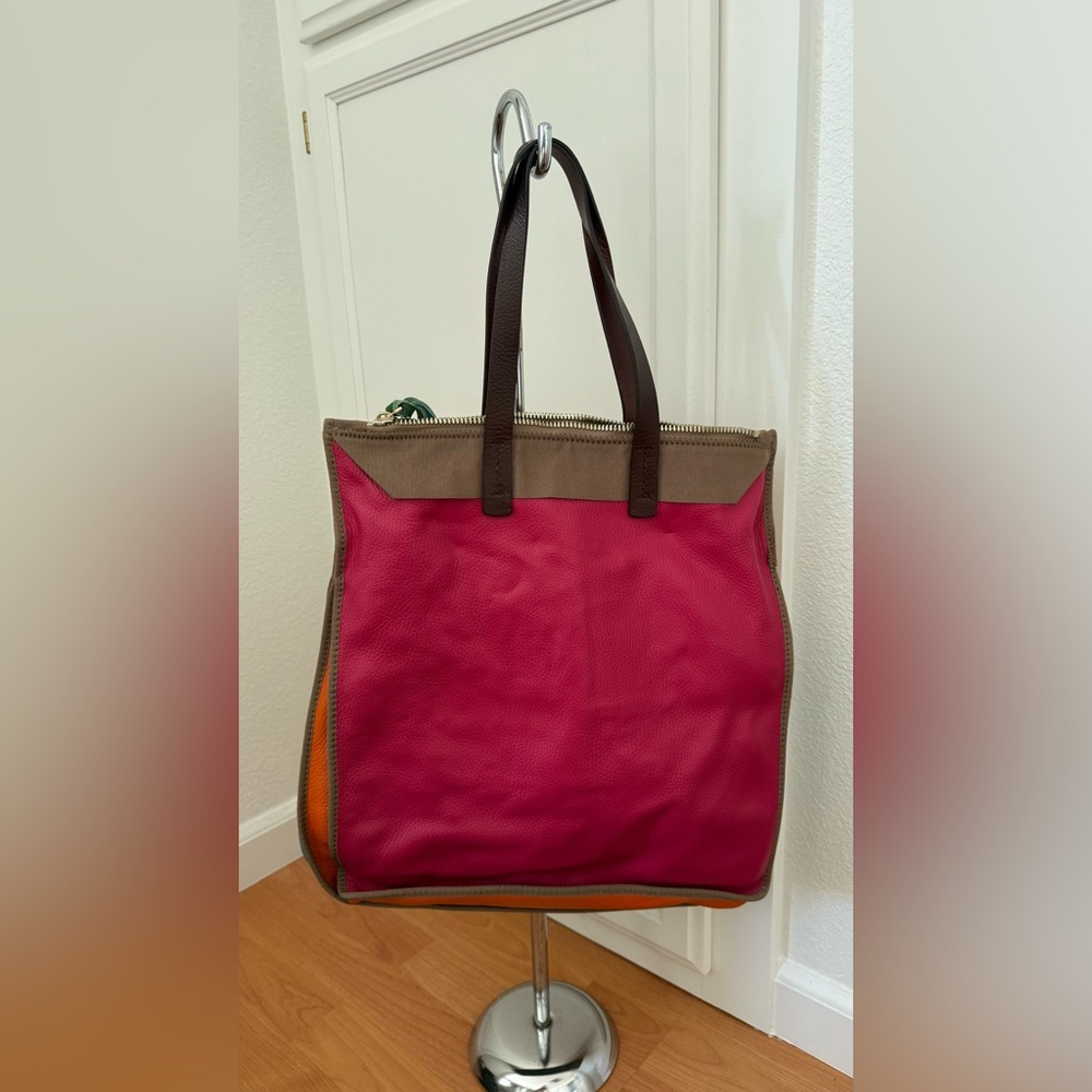 Maliparmi Pink And Brown Leather Tote With Orange Accent